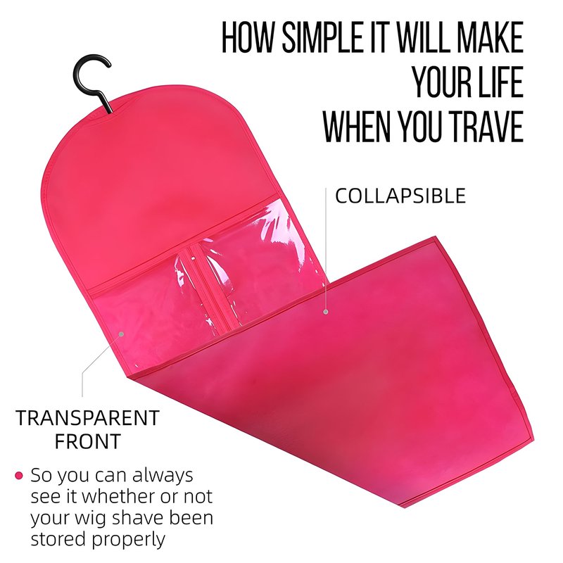 Wig Hangers Set - Premium Dust-Proof Wig Storage Bags with Hooks for Hair Extensions, Wig Organizer for Wig Bags Storage with Hanger,Space-Saving Wig Storage Solution(6PCS Black & 6PCS Hot Pink)