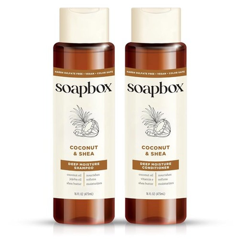 Soapbox Coconut Shampoo & Conditioner Set - Moisturizing Coconut Oil, Jojoba Oil & Aloe | Paraben & Sulfate Free | 16oz (Pack of 2)