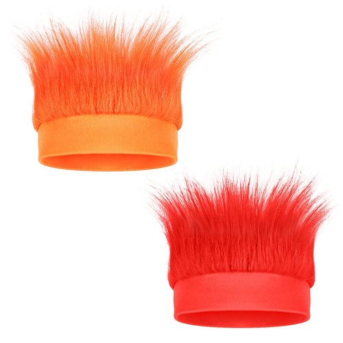 Hairy Headband, Funny Wigs Fun Crazy Hats,Troll Hair Costume Accessories for Adults and Teens, Silly Party Supplies for Mardi Gras,Crazy Hair Day, Spirit Week,Halloween and Sports (Red&Orange,2 Pack)