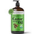 Natural Riches Organic Castor Oil Glass Bottle - USDA Certified, 100% Pure, Unrefined & Cold Pressed – Soothes Dry Skin, Scalp - For Hair Growth & Thicker Eyelashes, Eyebrows – 16 fl oz