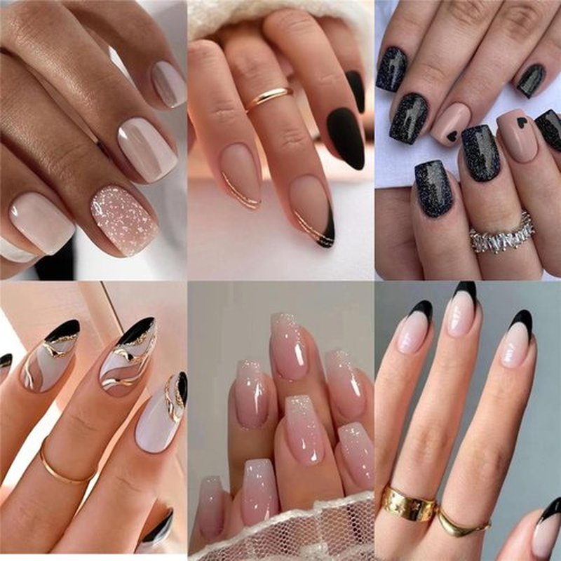 6 Packs (144 Pcs) Medium Press On Nails Almond, Short Fake Nails, French Tip, 24pcs in a Box