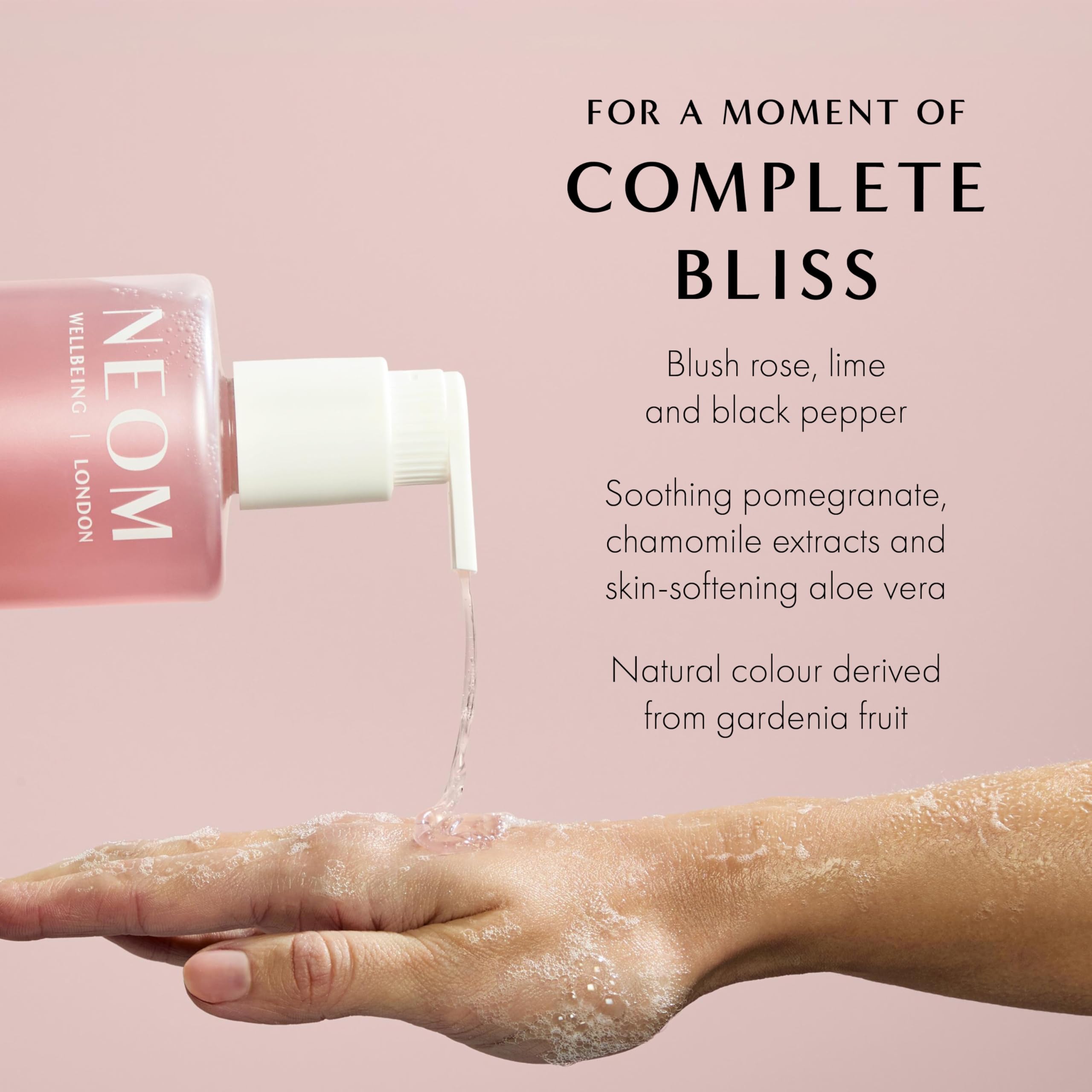 Neom Complete Bliss Hand Wash Refill, 600ml I Infused with soothing pomegranate, chamomile extracts and skin-softening aloe vera I 100% natural fragrances and 100% recyclable pouch
