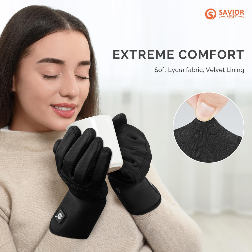 SAVIOR HEAT Heated Glove Liners, Ultra-Thin Rechargeable Electric Gloves, Full Hand & Fingertip Heating, Touchscreen Compatible, Ideal for Typing, Photography, Driving & Light Outdoor Activities
