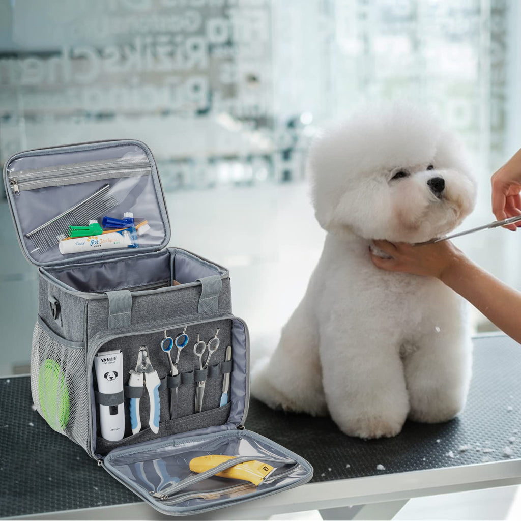 BABEYER Pet Grooming Bag, Dog Grooming Supplies Organizer Tote Bag, Perfect for Pet Grooming Tool Kit Accessories-Grey