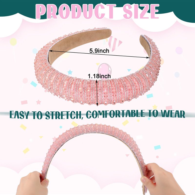 Wavyknot Witch Theme Party Favor 2 Pcs Pink and Green Bling Rhinestones Headband Crystal Diamond Beaded Hair Accessories Embellished Head Band Party Cosplay for Girls Women Valentines Wedding
