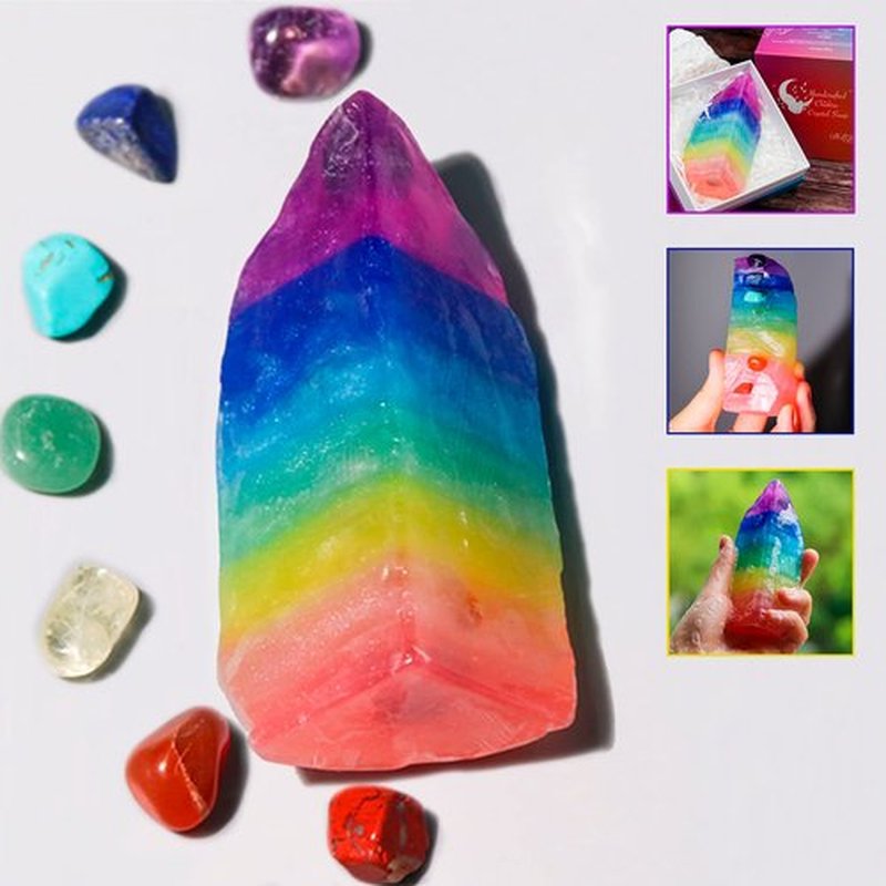 Crystal Chakra Soap Rock - Healing Crystals Gemstone Bar with Jasmine Essential Oil - Handmade Aromatherapy Skincare - Moisturizing Spiritual Gift for Women and Men
