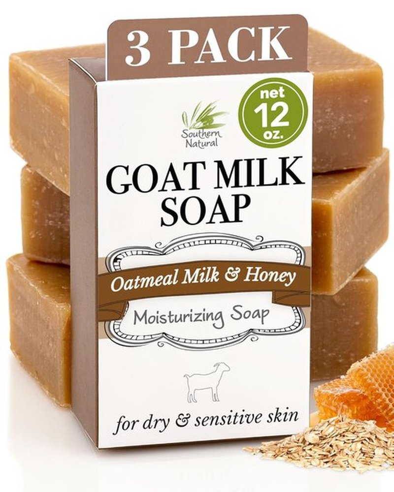 Southern Natural Goat Milk Soap Bar - Oatmeal Milk & Honey | 3-Pack for Dry, Sensitive Skin