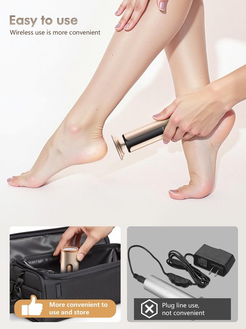 KIUCID 2 in 1 Electric Foot Callus Remover with USB Rechargeable, 3 Speeds & Sandpaper Discs for Cracked Heels Feet Care at Home - Perfect Pedicure Tool for Women, Rose Gold