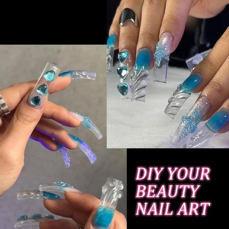500pcs Long Curved Nail Tips, Curved Square Press on Nails, 10 Different Sizes, Transparent Design, Stylish and Simple, Suitable for Nail Salon Home Diy
