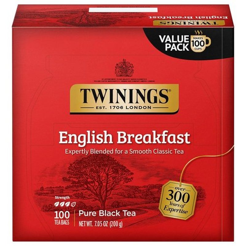 Twinings English Breakfast Black Tea - Smooth & Flavorful Caffeinated Teabags | 100 Individually Wrapped Bags
