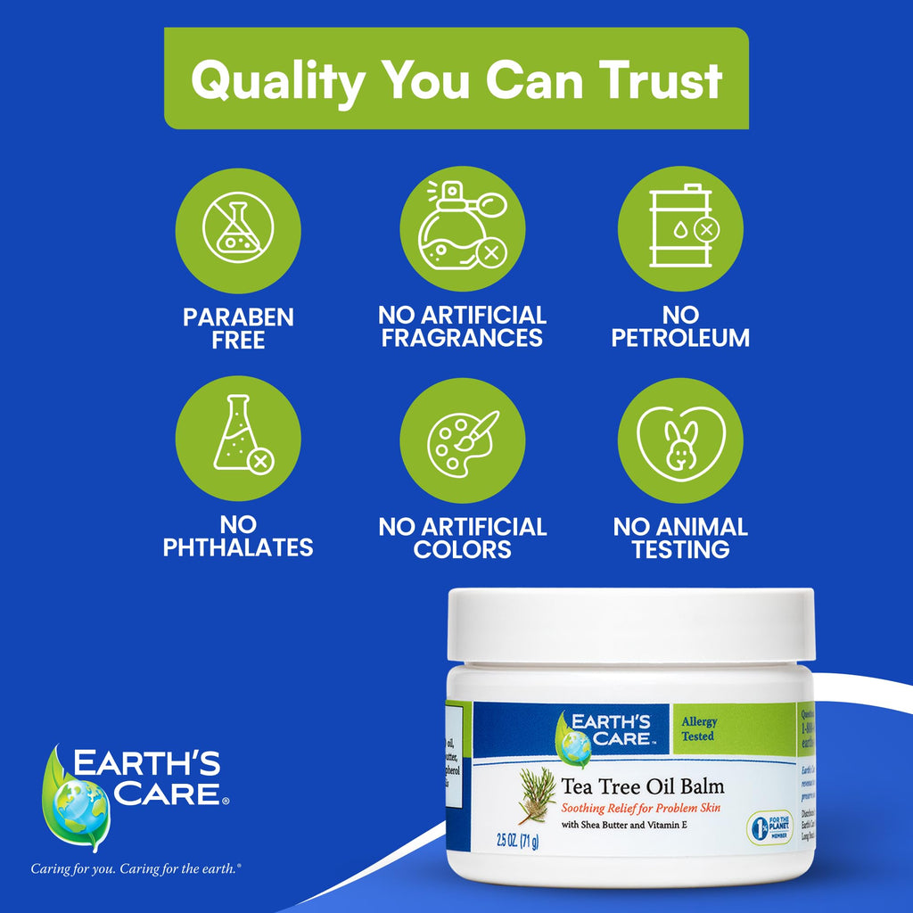 Earth's Care Tea Tree Oil Balm - Tea Tree Moisturizer for Problem Skin - Repair Cream with Shea Butter and Vitamin E 2.5 oz. (71 g)