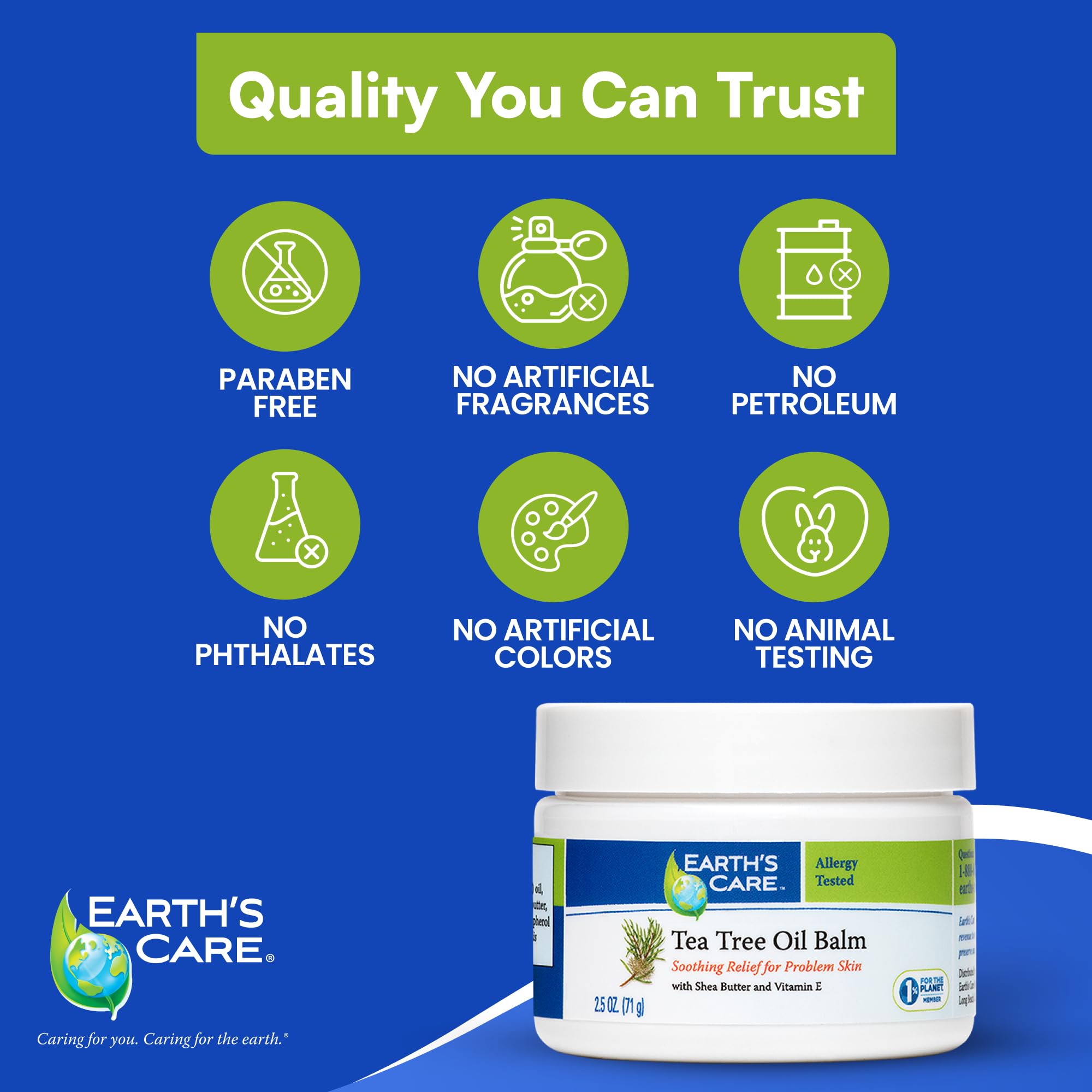 Earth's Care Tea Tree Oil Balm - Tea Tree Moisturizer for Problem Skin - Repair Cream with Shea Butter and Vitamin E 2.5 oz. (71 g)