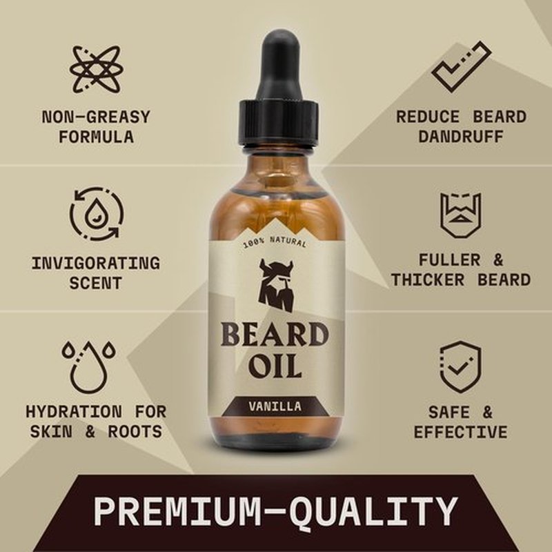 Striking Viking Vanilla Beard Oil - Naturally Derived Conditioner with Argan & Jojoba Oils (2 Oz) for Soft, Moisturized Beards