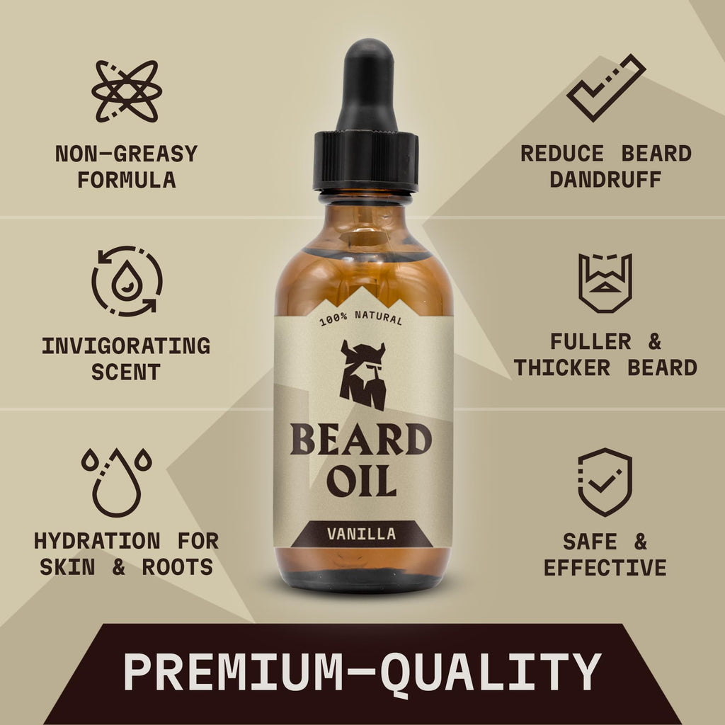 Striking Viking Vanilla Beard Oil (Large 2 oz.) and 4-Tip Beard Pencil Filler for Men (2 pack) with Brush