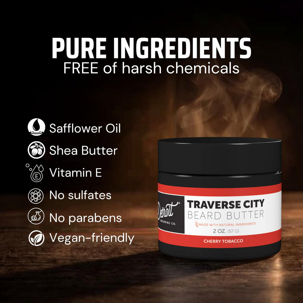 Detroit Grooming Co. Beard Butter for Men - Premium Leave-In Conditioner & Softener with Safflower Oil & Shea Butter - Hydrating Beard Moisturizer for Growth & Thickness - Traverse City, 2oz