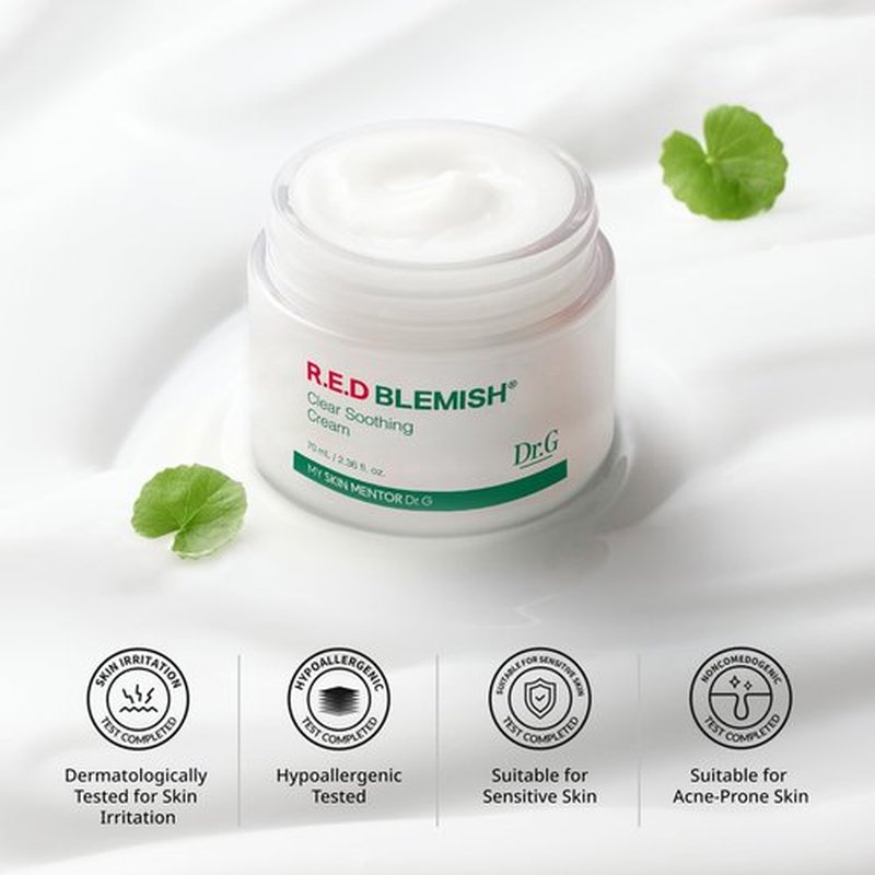 Dr.G Red Blemish Clear Soothing Korean Moisturizer Face Cream, 70ml - Cica Cream, Korean Skin Care Moisturizer, Korean Face Moisturizer, Facial Moisturizer, Korean Skincare, K Beauty Skincare Coreano