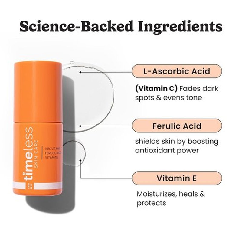 Timeless Skin Care Vitamin C Serum - Brightening & Hydrating Formula for All Skin Types - 1 oz