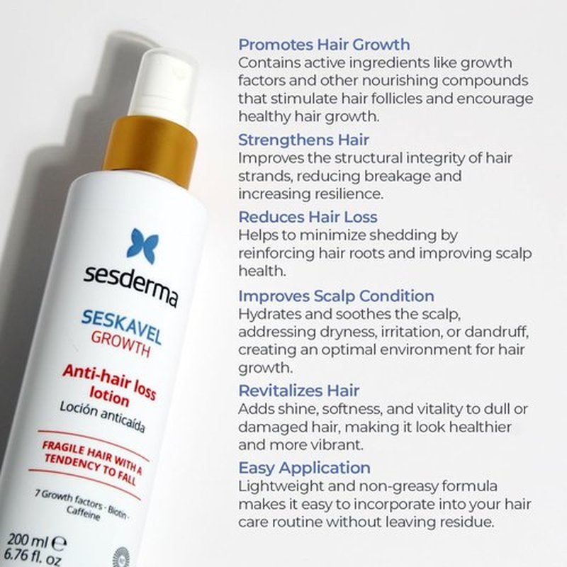 Sesderma SESKAVEL GROWTH Anti-Hair Loss Lotion - Strengthen Hair & Promote Growth | 6.8 fl oz