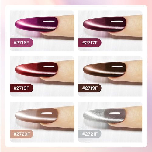 JODSONE Cat Eye Gel Nail Polish Set 10ML Purple Red Silver Collection 6 Colors for Holographic Glitter Cat Eye with Magnet at Home DIY Design Gift for Girls
