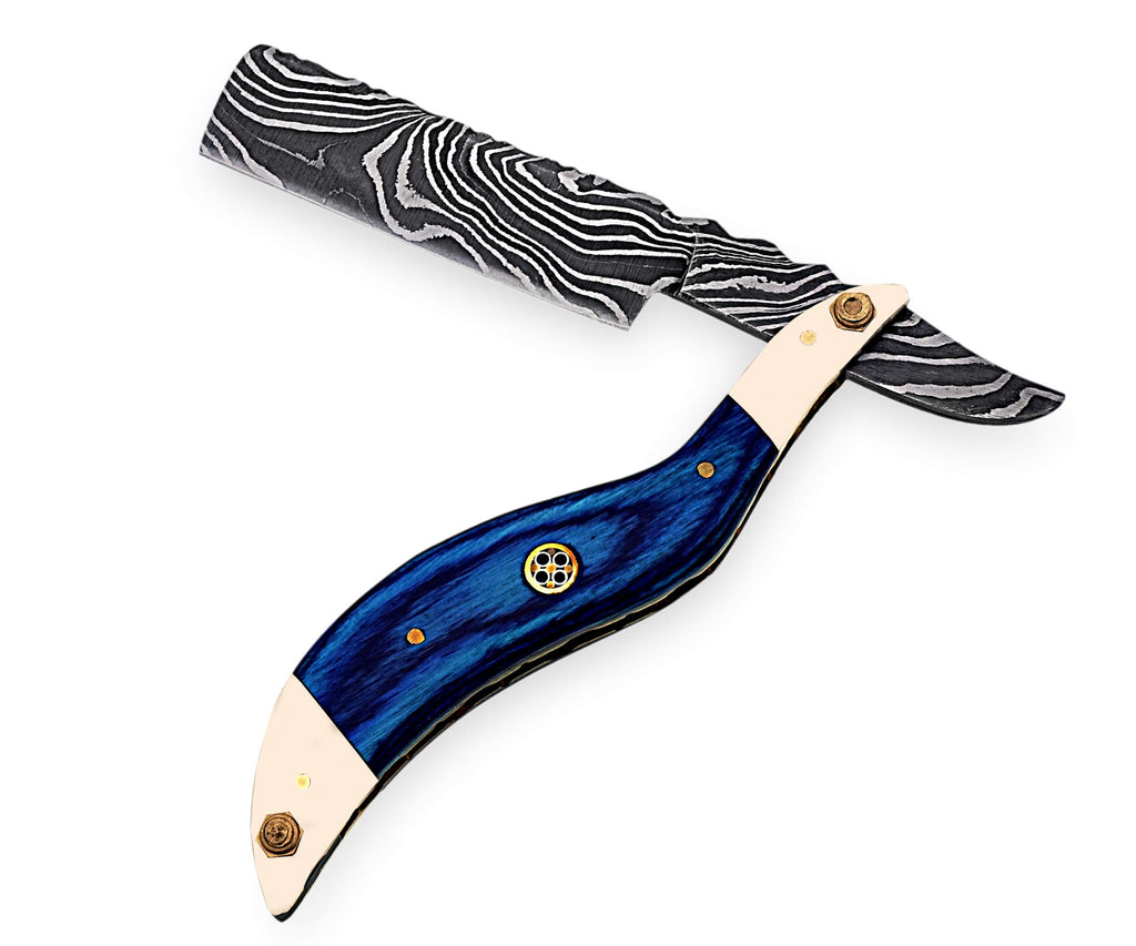 Strong Edges Hand Made Damascus Steel Straight Razor Folding Razor With Shaving Ready Classic Barber Blade Edge, Men Straight Razor, Leather Case + Strop, Close Shave, Great Gift R-87
