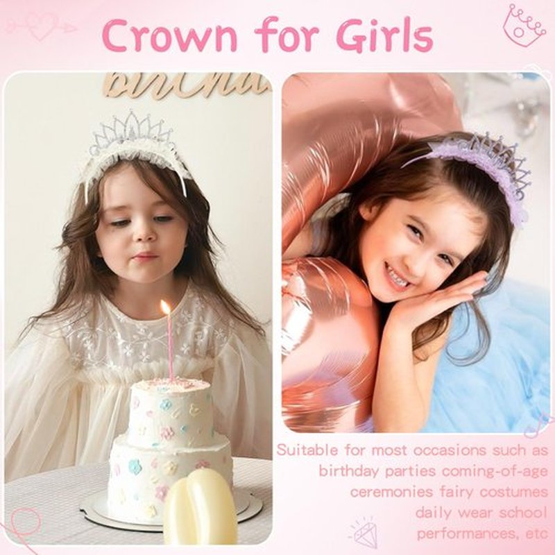 OAOLEER 4 PCS Princess Crown Headbands for Girls, Rhinestone Tulle Hairbands for Girls Toddler Tiara Crown Hair Accessories for Birthday, Party, Proms