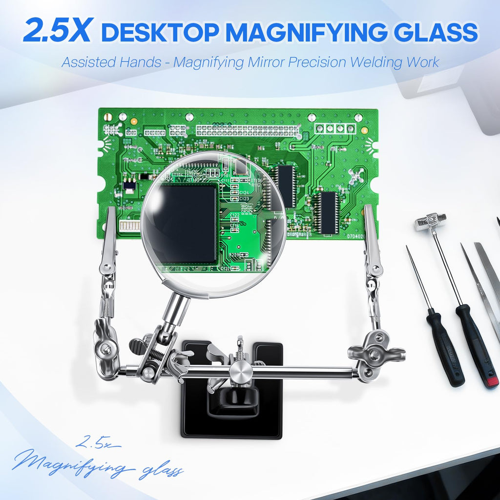 LXIANGN 2.5X Magnifying Helping Hands Soldering Station with Heavy Cast Iron Base, 360° Adjustable Alligator Clips for Soldering, Jewelry Making, Electronics Repair & DIY Crafts