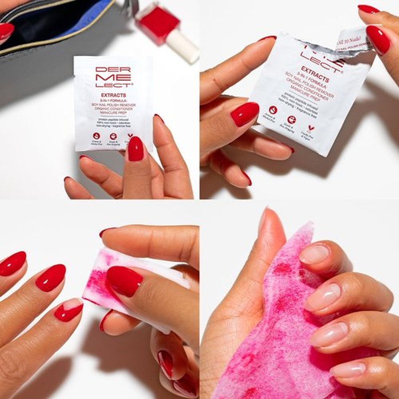 Dermelect Extracts 3-in-1 Soy Nail Polish Remover Wipes (10 Pack) – Award-Winning, Scentless, Acetone-Free, Non-Toxic Formula with Protein Peptides, Organic Soy & Jojoba Oil
