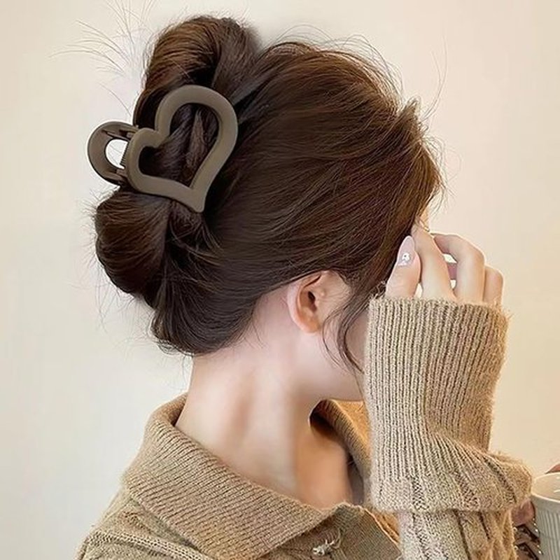 3Pcs Cute Medium Matte Acrylic Hair Claw Clips - Love Heart Jaw Clips for Women, Valentine's Day Party Hair Styling Accessories (Black, Coffee, Brown)