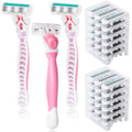 Lasnten 39 Pcs Disposable Women Razors 6 Blade Sensitive Skin Shaving Razor Set Include 3 Non Slip Handles and 36 Refills(Pink)