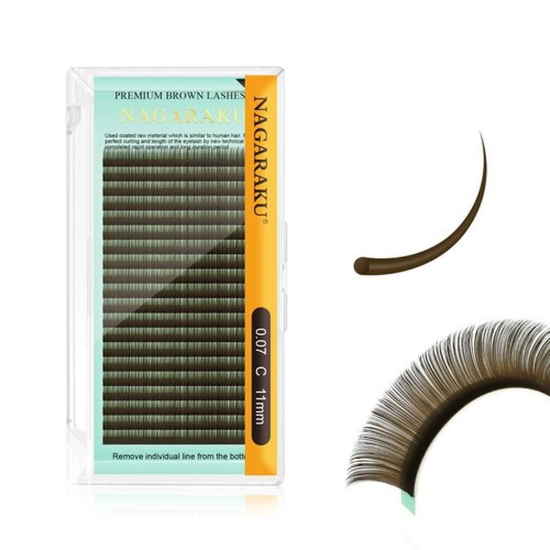 NAGARAKU Natural Brown Color Individual Eyelash Extensions Classic Lashes Faux Mink Soft False Eye Lashes Supplies 20 Rows(0.07mm C curl 11mm)
