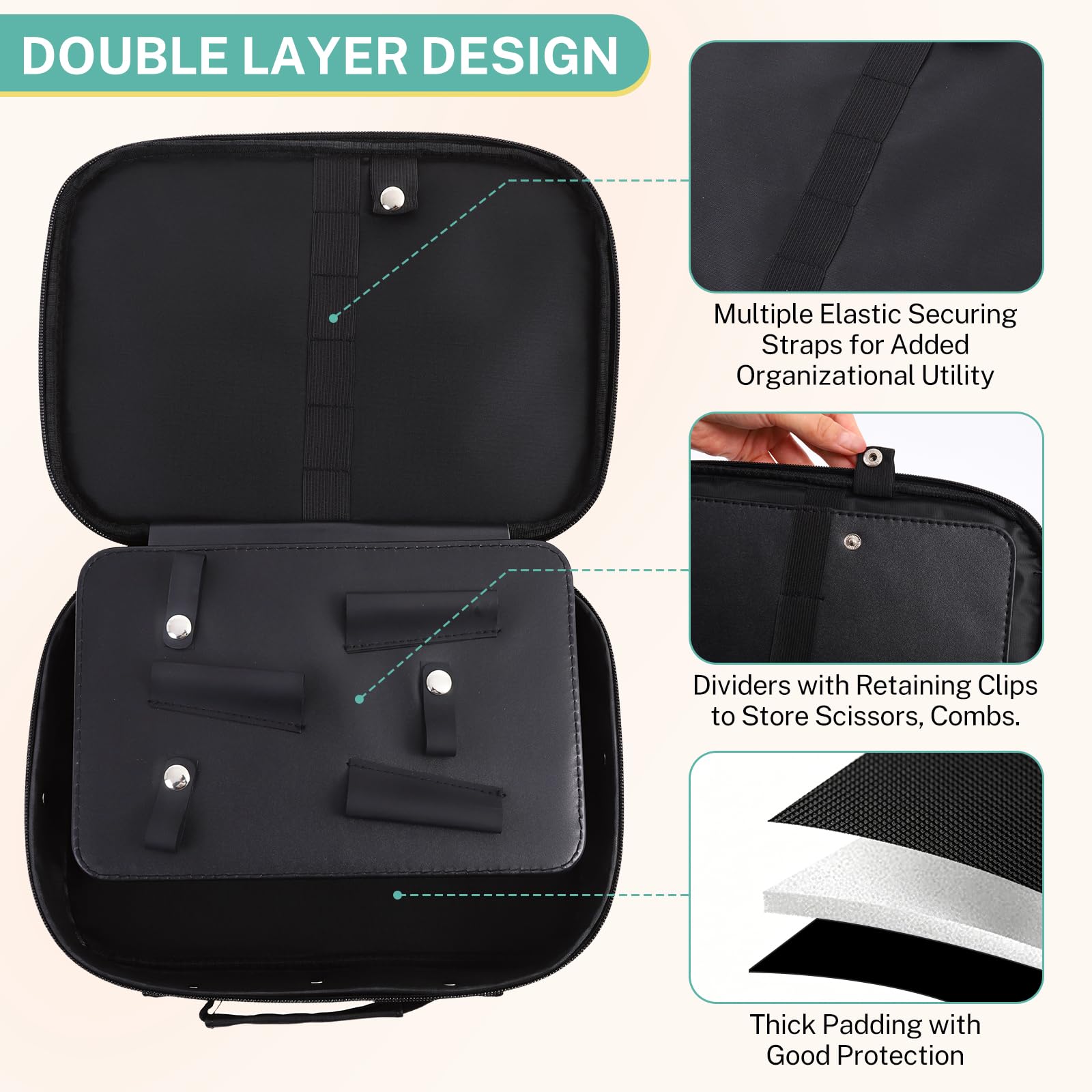 Barber Bag Hard Shell Barber Case, Clipper Case for Barbers with Shoulder Strap, Barber Travel Case Organizer for Clippers & Supplies, Hair Tool Bag Barber Accessories Storage, Black
