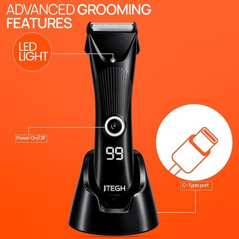 TEGH Men's Beard & Hair Grooming Trimmer - Cordless Waterproof Electric Trimmer with Adjustable Guards