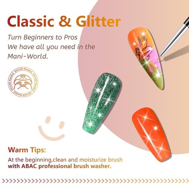ABAC Fall & Winter Solid Gel Nail Polish Set,Ombre Gel Nail Polish,Pat Paint Nail Art-Nude Orange Yellow Green Glitter Colors w/Pro Brush No-Spill,Hema-Free Gifts for Girls Glowing Attraction