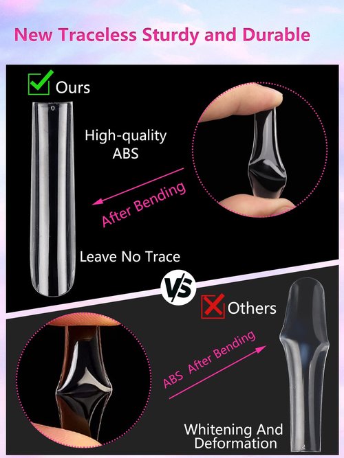 504PCS Clear Square Nail Tips for Acrylic Nails Professional, XXL/XXXL Extra Long Tapered Square Straight Acrylic Nail Tips, Full Cover No C Curve False Nail Extension Tips for Manicure Salon Nail Art