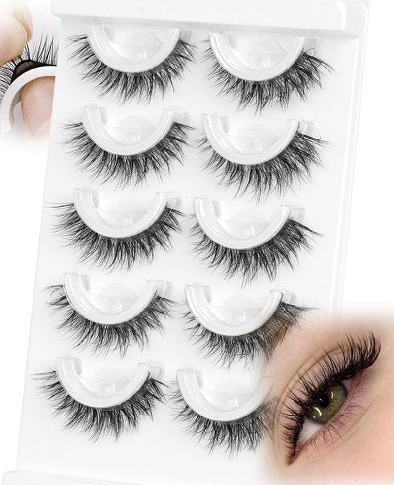 Self Adhesive Pre-glued Glueless Eyelashes - Natural Look No Glue Eyelashes 14mm Natural Cat Eye Pre-glued Waterproof Glueless No Glue Needed Reusable Stick on False Strip Lashes by EMEDA(T07)