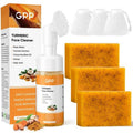 4Pcs Turmeric Soap & Turmeric Face Wash with Brush Skin Care Set, Lemon Turmeric Soap for Face & Body, Daily Facail Cleanser for All Skin Types, Deep Cleansing Turmerics Wash and Care Set