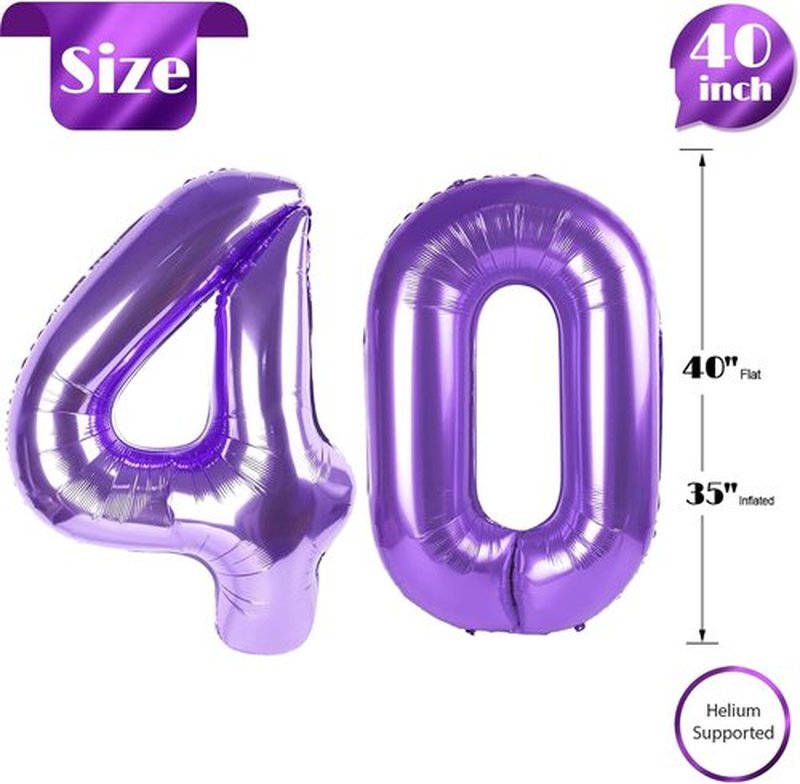 Purple Number 40 Balloon - 40 Inch Birthday Decoration for 40th Party | Perfect for Girls & Boys