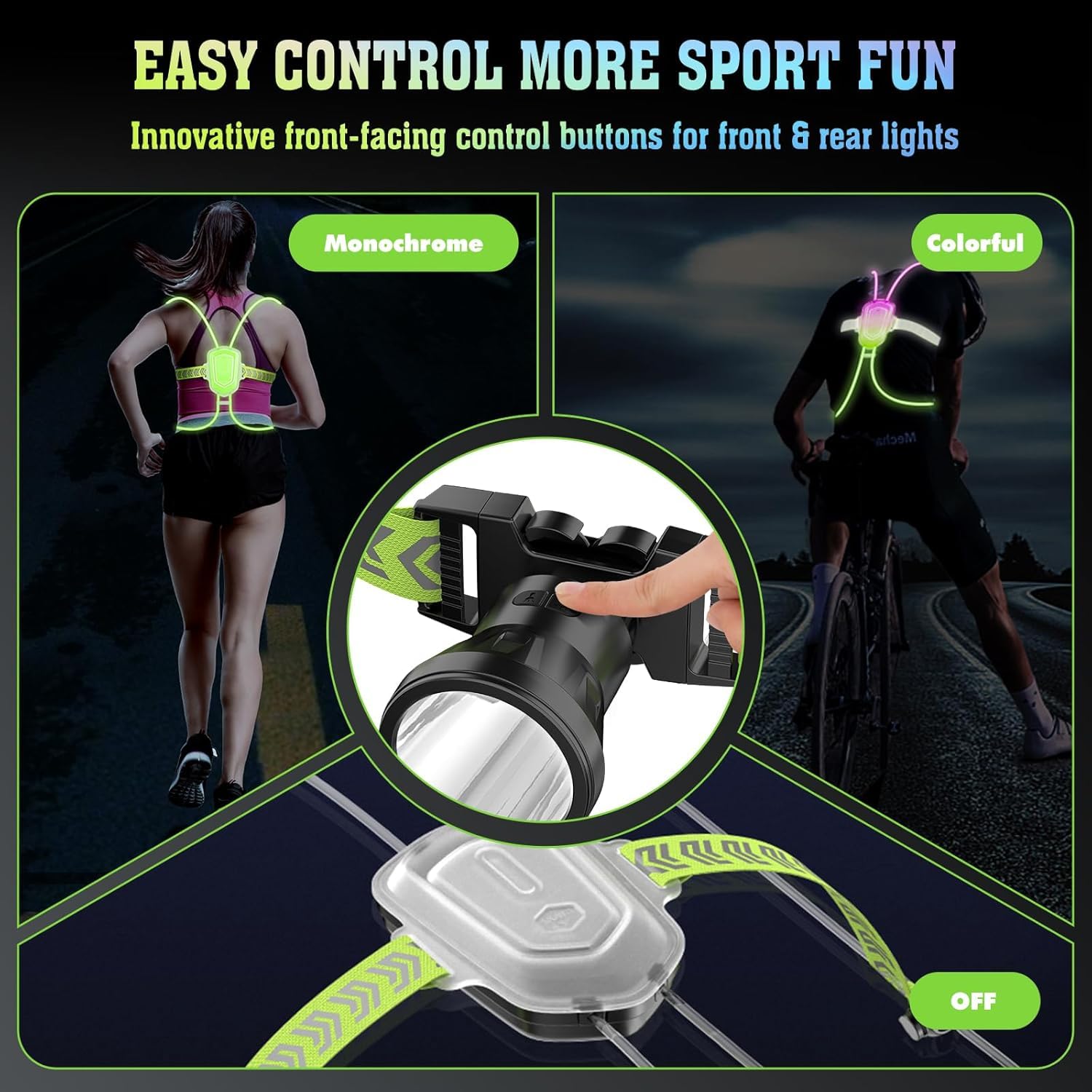 Crlincen LED Reflective Running Vest with Front Light, Running Lights for Runners Light Up Running Vest, Rechargeable & Adjustable Reflective Vest Women & Men(Multiple Colors Constantly Changing)