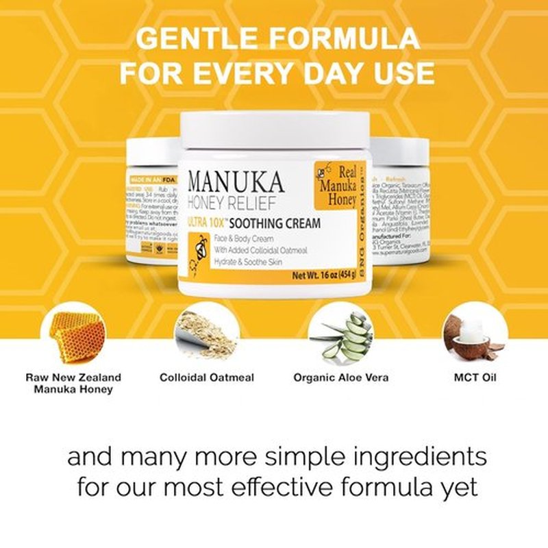 Super Natural Goods Manuka Honey Cream - Hydrating Lotion for All Skin Types | 8oz Moisturizing Body Cream with Real Manuka Honey, Aloe Vera & Cocoa Butter
