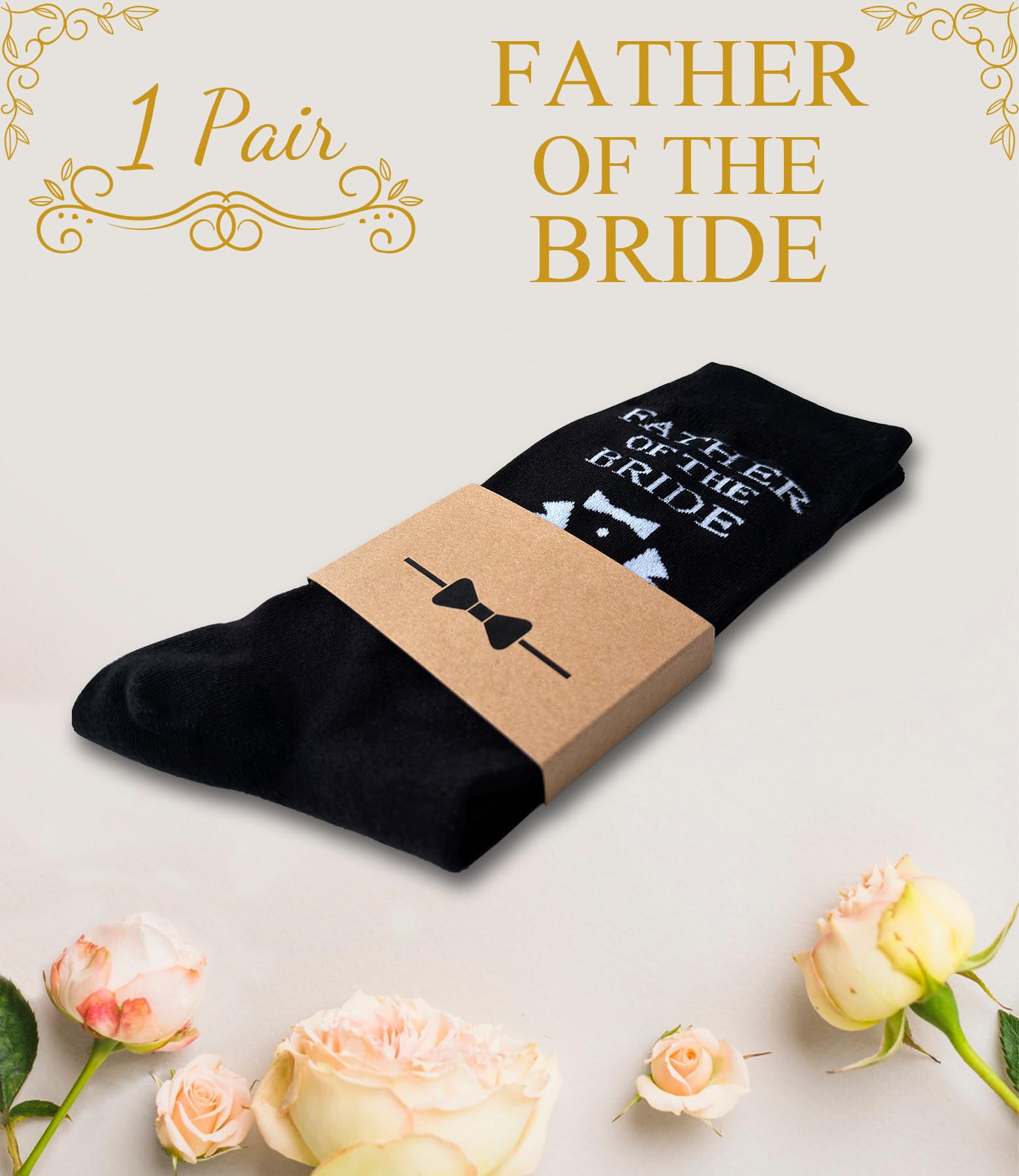 BUENWAZ Dress Socks for Father of the Bride 1 Pair Wedding Day Gift, Fun Socks for Wedding, Size Men 8-12 (Black)