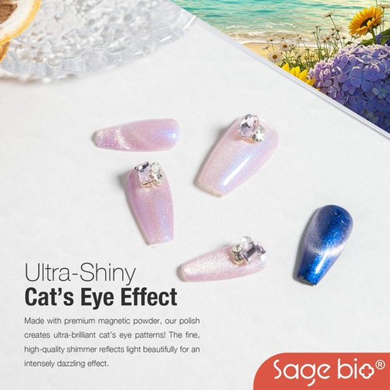 SAGEBIO Cat Eye Gel Nail Polish, 15ml Magnetic Gel, High-Gloss Finish, Long-Lasting, DIY Manicure Kit with Magnet Stick, Stunning 3D Magnetic Effect, 01