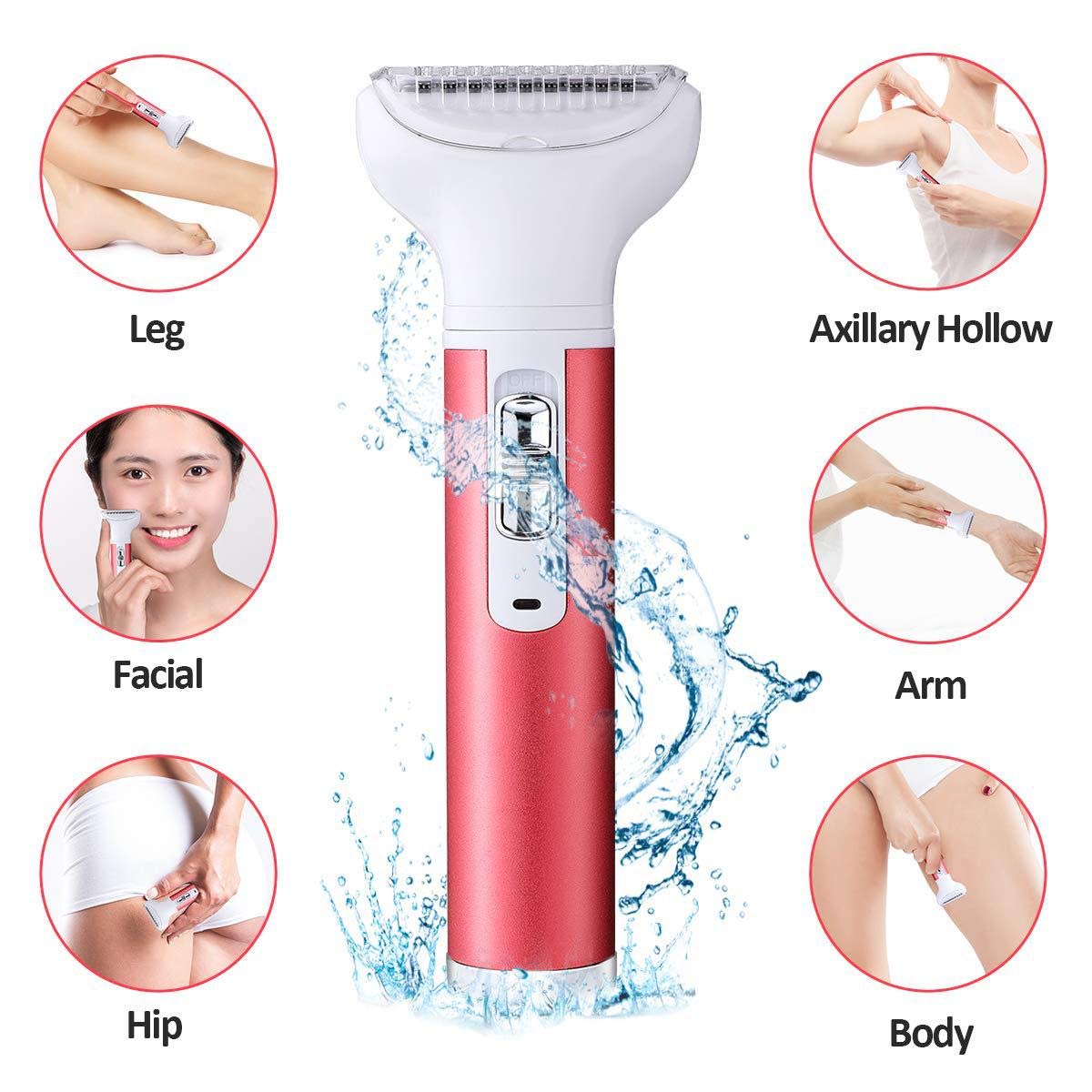 5 in 1 Electric Razor for Women Removal for Body Nose Hair Trimmer Face Shavers Eyebrow Legs Armpit Bikini Area Pubic Underarms Painless Rechargeable Portable Facial Hair Removal