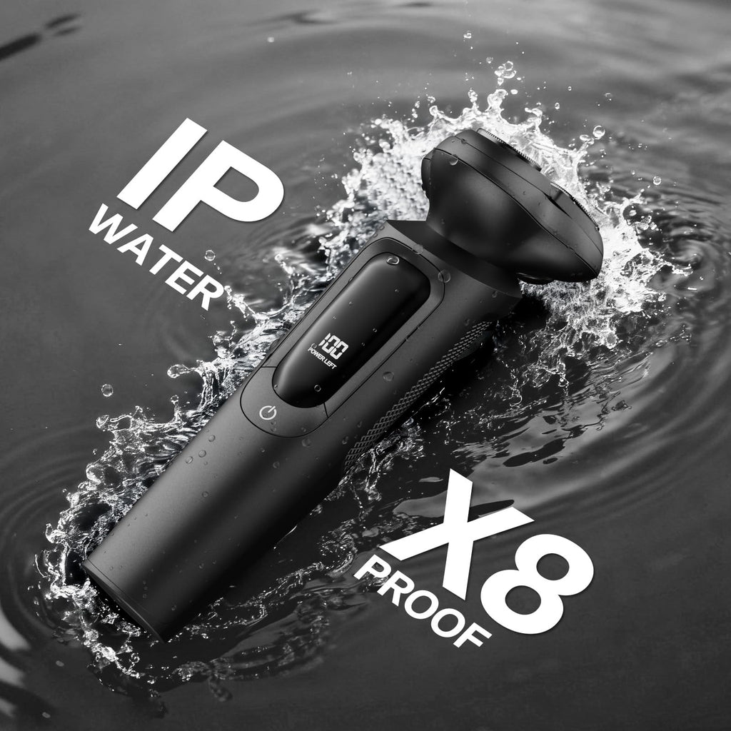 Electric Razor for Men, IPX8 Waterproof with Type-C Quick Charge, 3D Flex Blades & Pop-Up Trimmer, 60min Runtime, Travel Lock, Wet & Dry Shave,Ash Gray