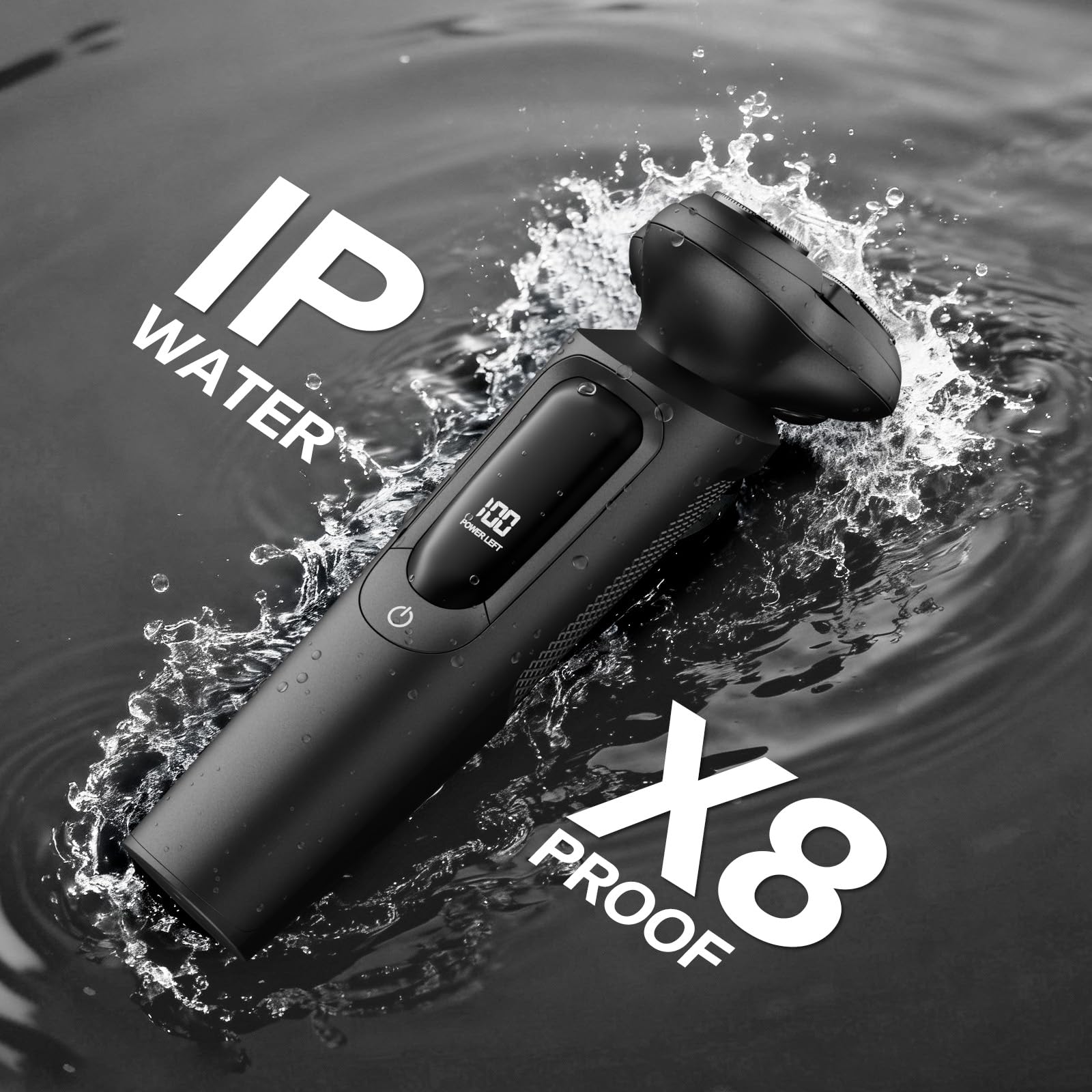 Electric Razor for Men, IPX8 Waterproof with Type-C Quick Charge, 3D Flex Blades & Pop-Up Trimmer, 60min Runtime, Travel Lock, Wet & Dry Shave,Ash Gray