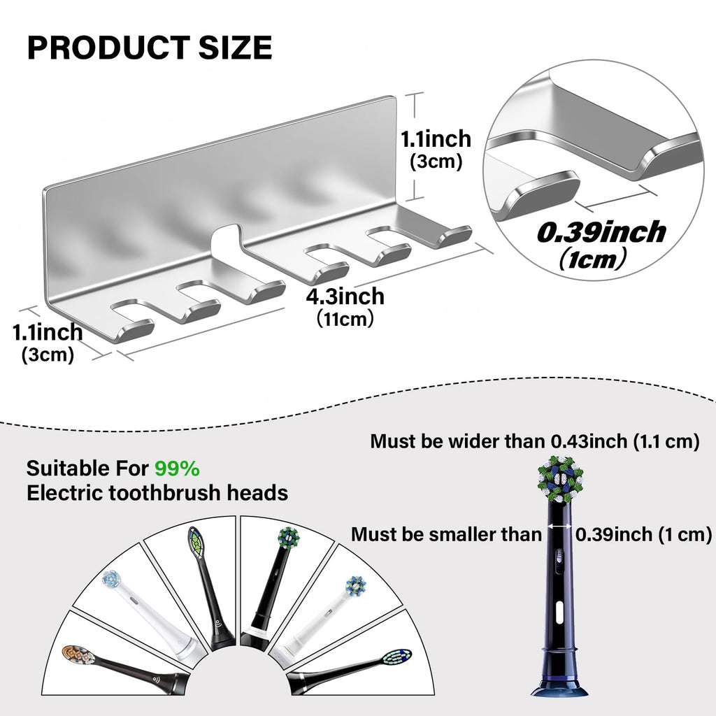 YAYINLI Electric Toothbrush Head Holder, Toothbrush Holders Wall Mounted, Electric Toothbrushs Holder, Bathroom Shower Tooth Brushing Holder, Tooth Brush Head Holder Organiser (Silver, Large)