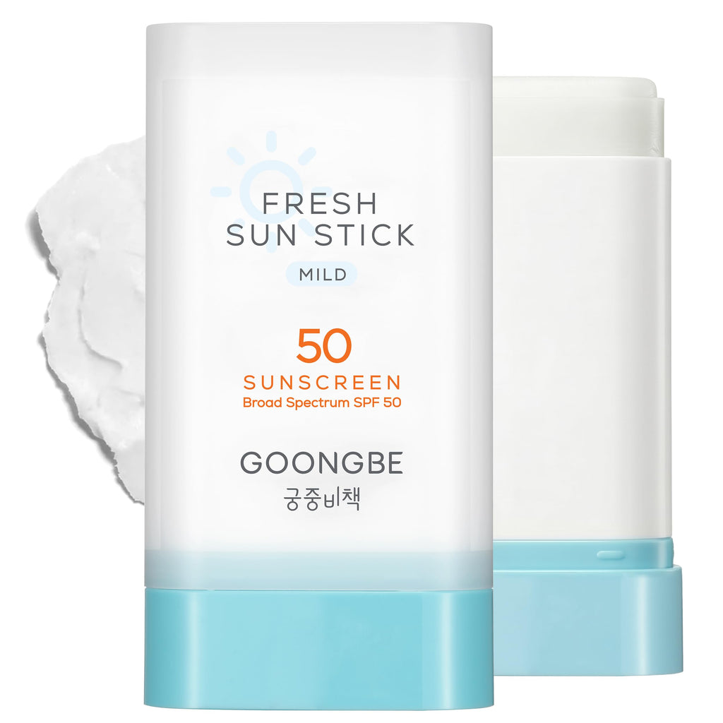 GOONGBE Fresh Sun Stick Mild SPF 50 - No White Cast Zinc Oxide Mineral Sunscreen Stick Balm - Non Greasy Soft Matte Finish - Travel Friendly for Babies, Kids & Adults - Vegan, 0.81oz.