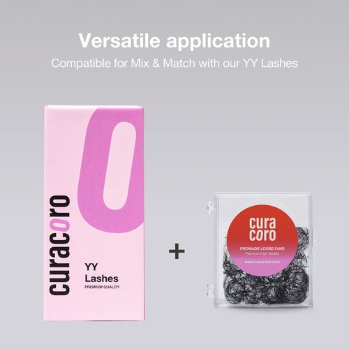 Curacoro YY Eyelashes Extensions - 2D Fans Volume Eyelashes, 0.07 C Curl 9mm - 15mm Length Mixed Tray, Full Fluffy Volume Look, Long Lasting & Easy Application