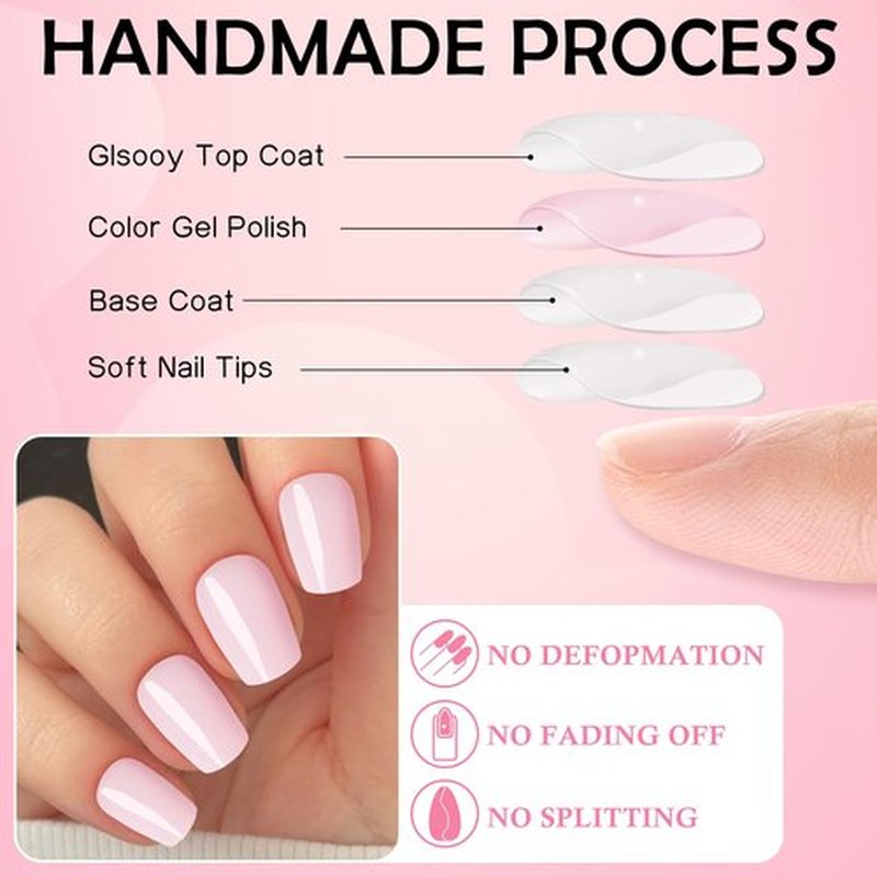 LoveOurHome 288pc Coffin Press on Nails Short Fake Nails with Glue Tabs, Light Pink Glue on Nails Press on Nails Women Acrylic Nails XS Coffin Fake Nails Short False Nails Kids Artificial Fingernail