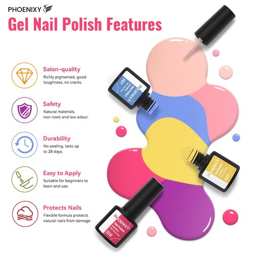 PHOENIXY 53 Pcs Gel Nail Polish Kit with U V Light Nail Drill, 35 Colors Gel Nail Kit Pink 5Pcs Glossy Matte Glitter Gold Silver Top Base Coat for DIY Home Manicure Gift Sets for Women