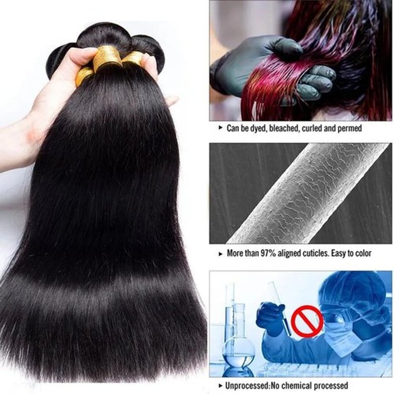Straight Human Hair Bundles 100% Unprocessed 12A Brazilian Virgin Hair 14 14 14 Inch Straight Bundles Human Hair Double Weft 3 Bundles Straight Weave Natural Black